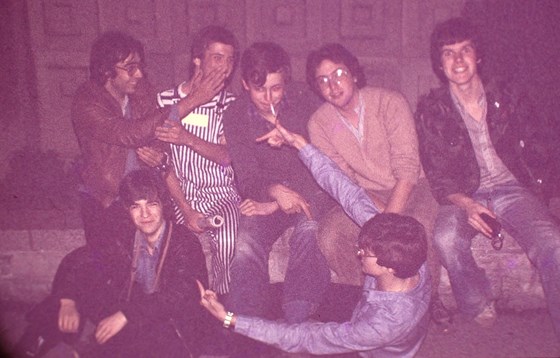 Larking about with mates in Plymouth approx 1979, Baggy, Inch, Fred, Marj, Stud, Jim and Gibbo. Ralf behind the camera 