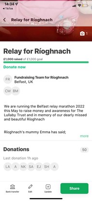 Today we have reached our goal for donations for taking part in the Belfast relay marathon next month 