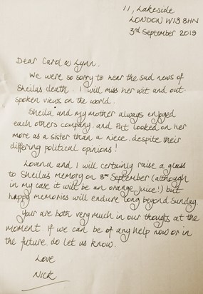 LETTER FROM NICK & LOVENA RETURNED FROM BS77 3AY