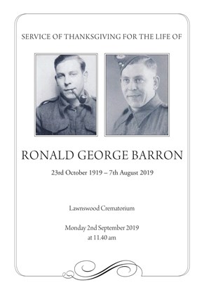 Order of Service   Ronald George Barron 1