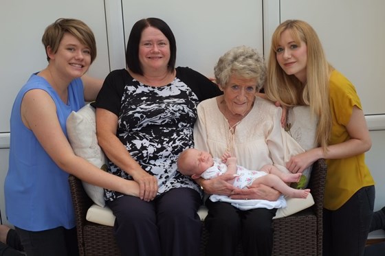 Four Generations - Francesca with Auntie Sarah, Mummy, Grandma and Great Grandma Margaret x