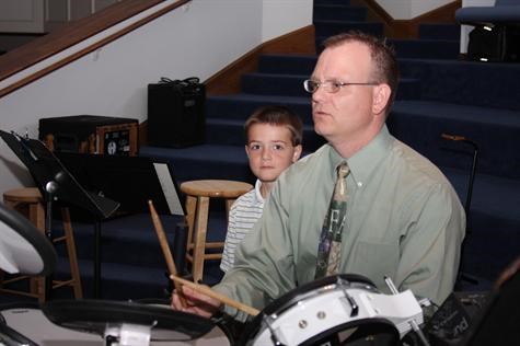 Percussionist Dean Hanlon and son Will