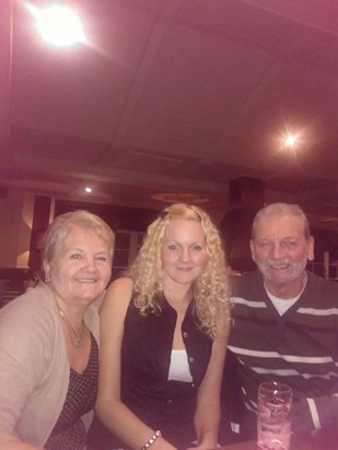 Me with my mum and dad on my 30th birthday out for a meal xx