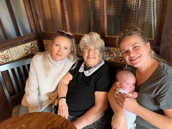 Vera with 2 of her grandchildren and great-grandson 