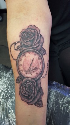 My Alice In Wonderland themed memorial tattoo for Beth.