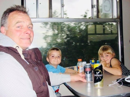 Having a drink on the train
