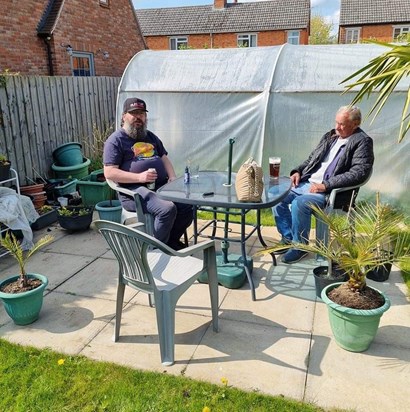 Peter Williams with Nathan Tudman in dads garden