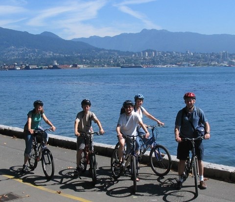 Five go cycling round Stanley Park, Vancouver