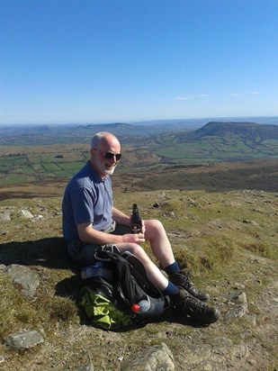 A hilltop view and a birthday beer. Sugar Loaf Mountain, Abergavenny, 2014
