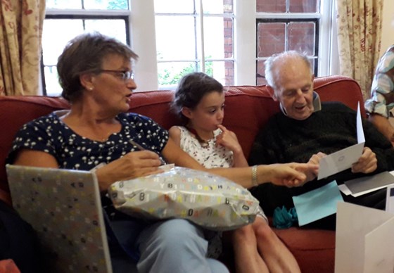 Dad with Mairhi and Immy on his 90th birthday