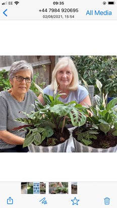 Treasured photo Gemma took of me and beautiful Jan with lovely plants Matt gave us just weeks ago love Val 