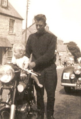 Dick with his Royal Enfield with David Priddle in Langton Matravers