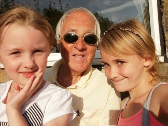 Enjoying sun with granddaughters Amelia and Lucy in Grange over Sands