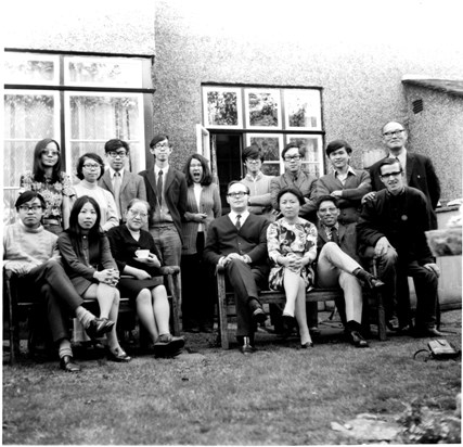 At a CCIL gathering with an English cup of tea. c.1972