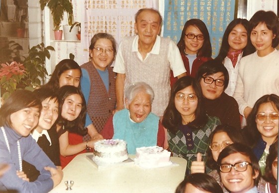 With her parents and friends celebrating her mother's birthday, c.1975 (Pic from Allan)