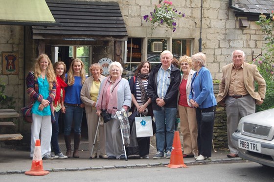 August 2012 - in Slad, where we had just enjoyed an 80th birthday lunch for Auntie Sheila's sister-in-law (her brother Tony's wife) From the left: her niece Jane, great nieces, Philippa and Anna, a friend, Tony's wife Sheila, Maddy, Richard.  