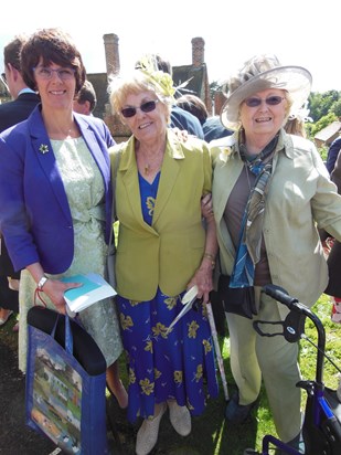 With Gill, and her sister-in-law Sheila Heath, at Sheila Heath's granddaughter Anna's wedding, in Oxfordshire, June 2013 