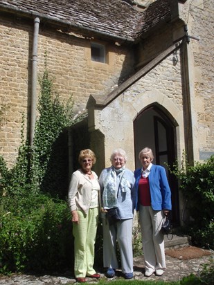 August 2012 at Owlpen Manor, with her sister-in-law Sheila (Tony's wife), and a friend, Leila.