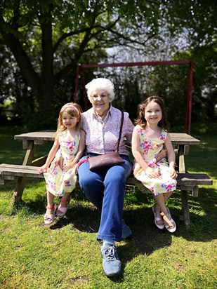 Sheila with her two great granddaughters Isla and Louisa