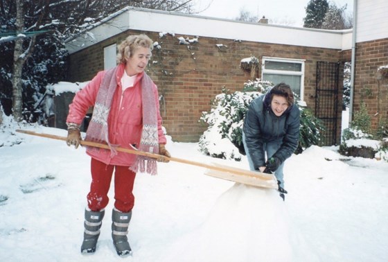 Ruth making a snowman with me, Peta, that my small son Alex was terrified of, because he thought he was going to whisk him off, high into the night sky! We have lovely memories of you Ruth, you were a lovely person.