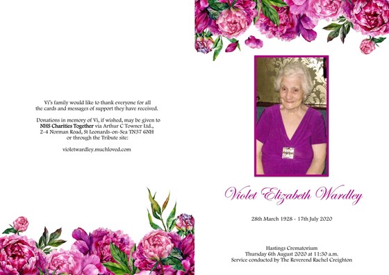 Violet Elizabeth Wardley Service Sheet