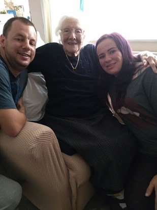 With her granddaughter Nichola, and Tom, her husband