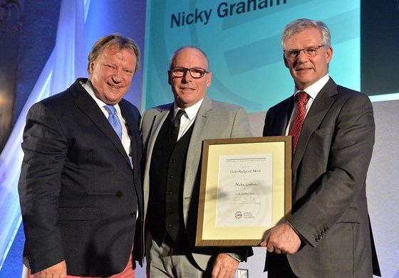 Nicky receiving Gold Badge Award from British Academy of Songwriters (BASCA)  in 2014