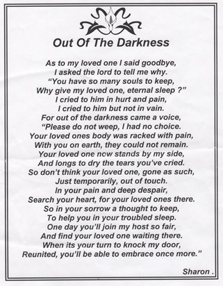 This poem was read at the cemetary as Arthurs Ashes were laid to rest.