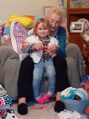 Doing knit knits with her great granddaughter, Mollie x