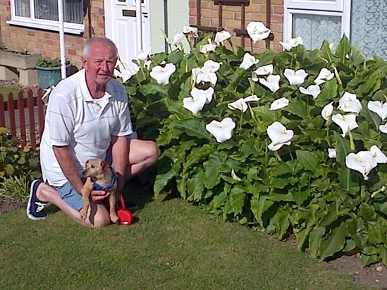 Conrad very proud of his flowers