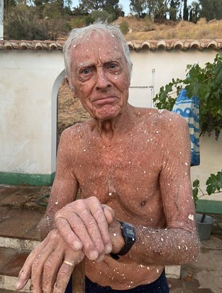 Maurice whitewashing the finca in Competa, Spain, summer 2022