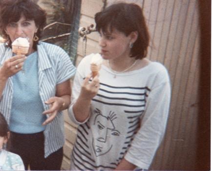 Maria and Serina enjoying ice cream, at Uncle David and Aunt Sheila's in Bradford