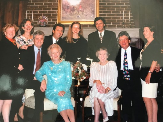 Molly celebrating Peggie's 80th with the boys and their wives, 1996