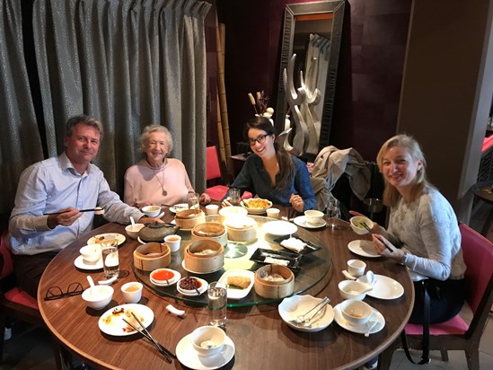 Always keen to try something new, Molly enjoying Dim Sum, Sept. 2019 