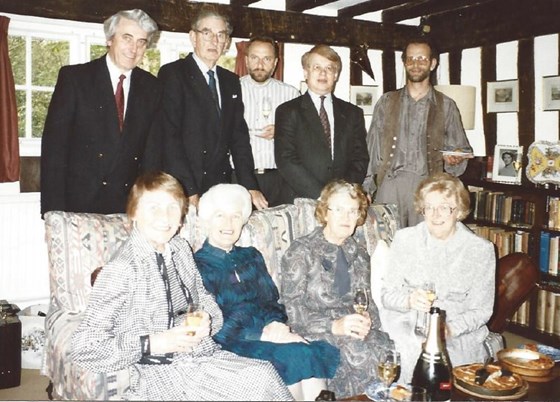 Nancy with Liz, Margaret and Billie (below) and Alec, Mark, Christopher, David and Hugh (above)