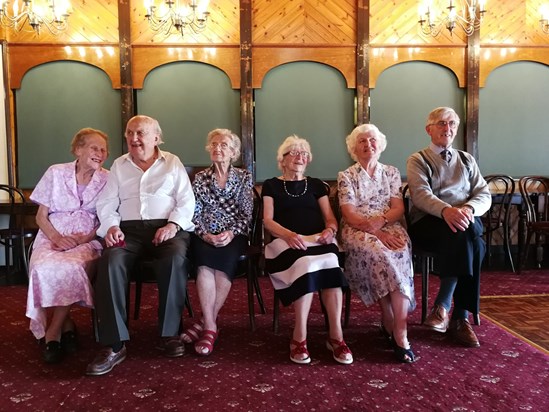 Billie's 90th birthday  - L-R: Nancy, Michael, Margaret, Billie, Elizabeth & Alec July 2018