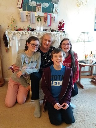 Nanny with three of her Grandchildren (Zoe, Katie and Aaron) Christmas 2019