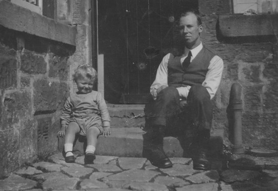 Naughty boys on the doorstep - Colin with father Sid, 1931