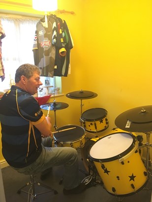 Dad attempting drums 