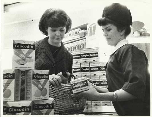 Mum  in an Advertisement for Complan taken in Parker's Chemist where she worked