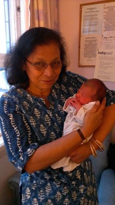 Meeting her grandson Oliver March 2013