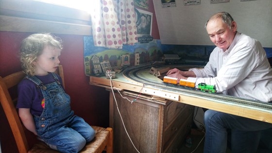 Grandad's train set - with Immy 2018