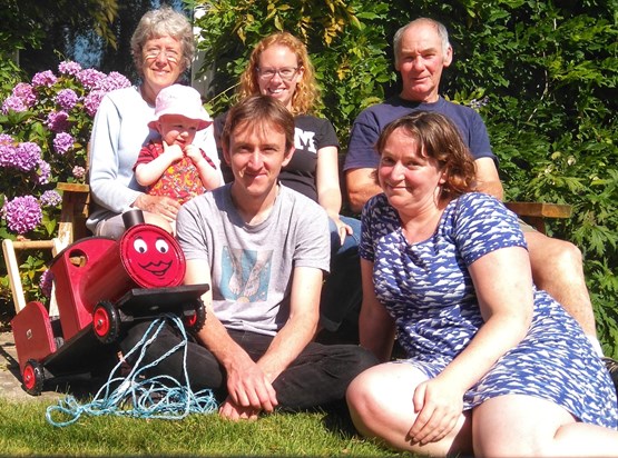 In the garden in Ruthin 2016 -with toy train made by Ian