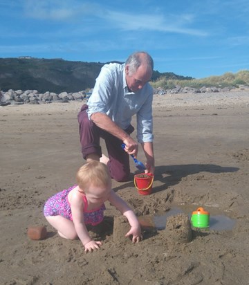 Immy and Grandad on the beach 2016