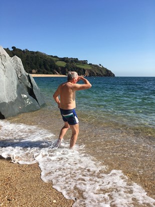 Braving the sea in Devon last year.
