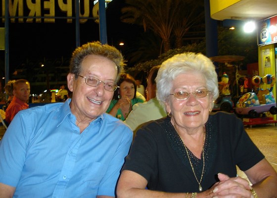 Pam and Dave , Tenerife 2006 again. Out for an evening stroll with friends for coffee.