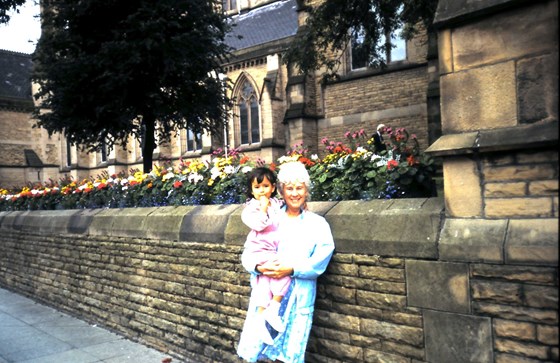 With a very tiny Ann outside Bowdon Church