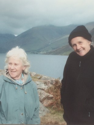 At Wastwater, with Scafell Pike in clouds. Must have been 2004-5. 