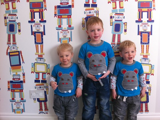 George , Oscar and Austin The best of friends. Also they have an Auntie who loves Hippos.= T shirts