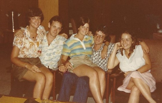 Caroline and Durban Girls College classmates Sarah and Vivienne & friends, Johannesburg, February 1982 
